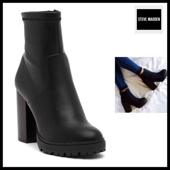 STEVE MADDEN BLACK STRETCH HEELED BOOTS - Picture 7 of 7